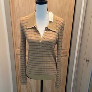 Mystree Tan and Purple V-Neck Sweater